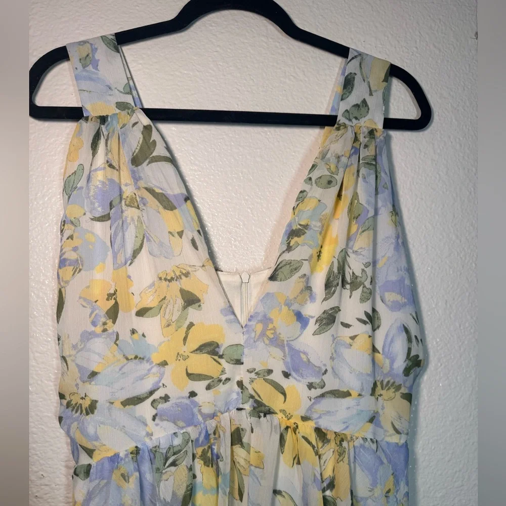 Floral Tiered V-Neck Maxi Dress in Yellow & Light Blue - Picture 2 of 7